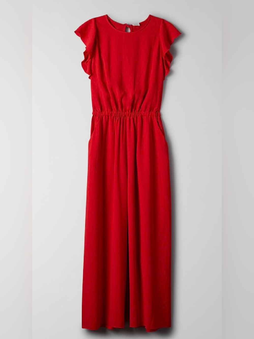 Aritzia Red Ruffle Sleeve Low Back Romper